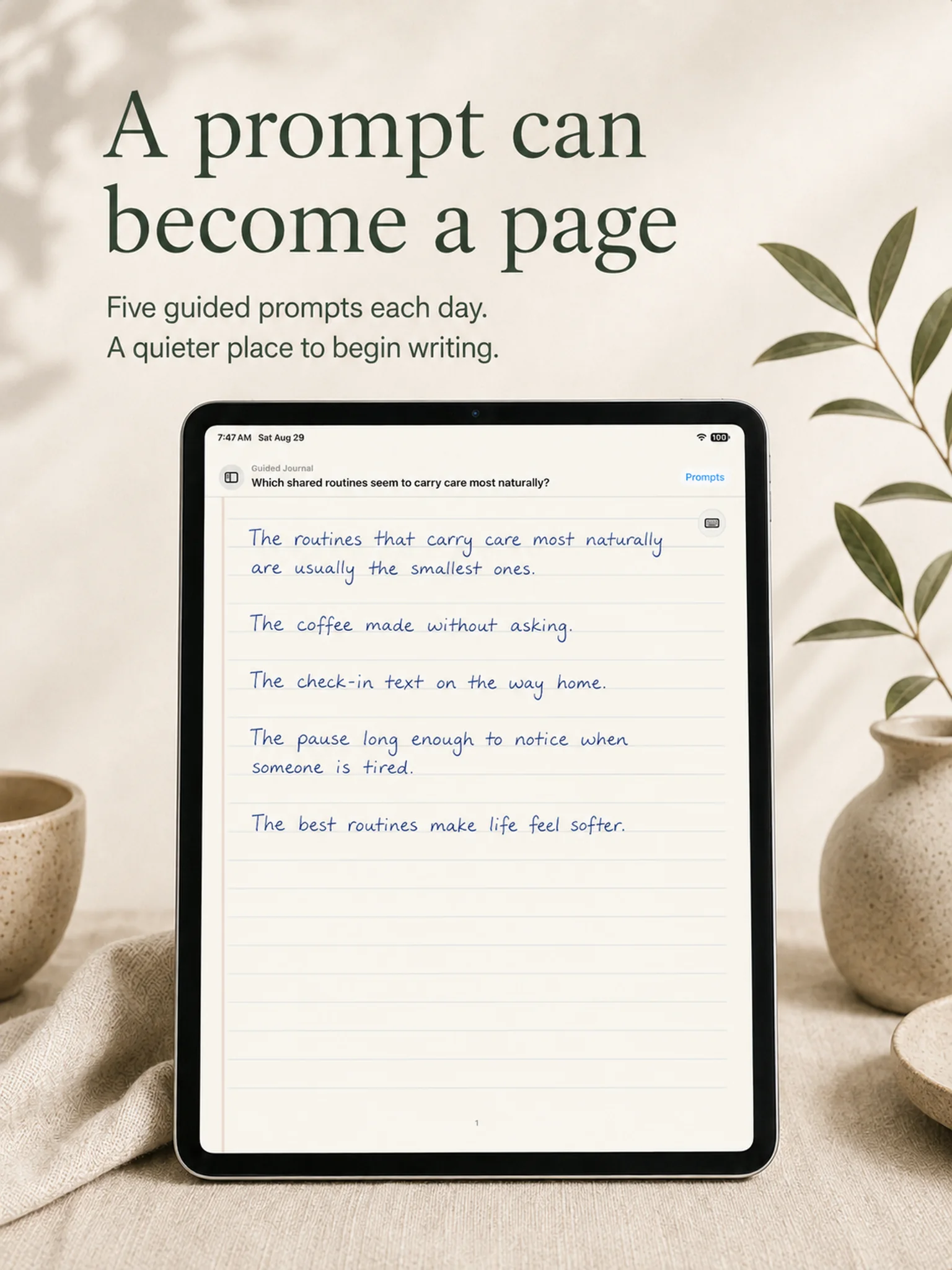 A guided prompt becoming a handwritten journal page