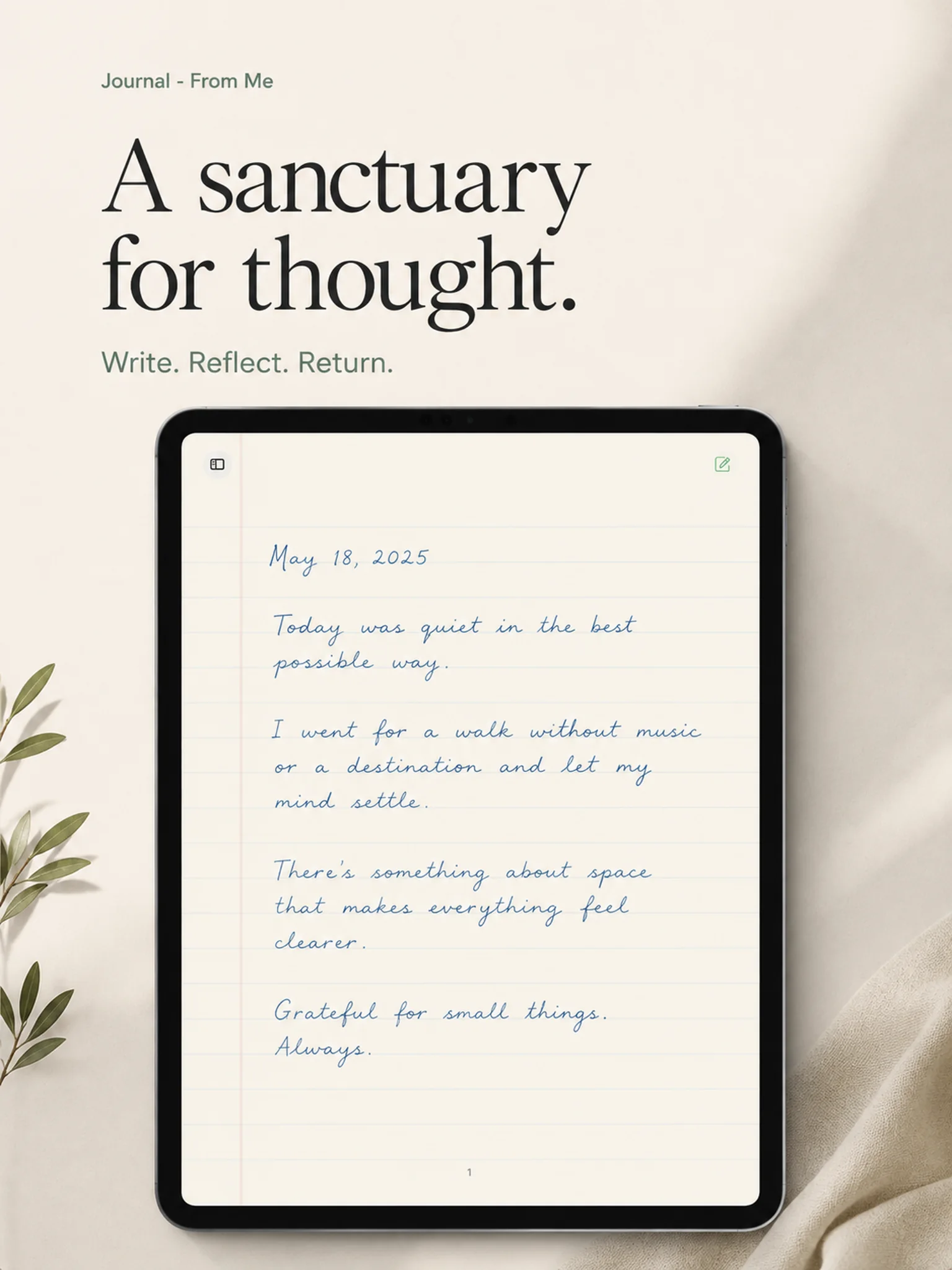 Journal - From Me handwritten journal page shown on iPad
